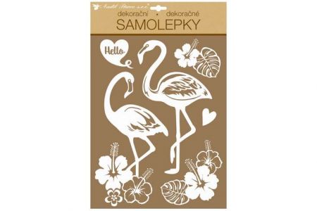 Samolepky na zeď bílí plameňáci s glitry 35x27cm