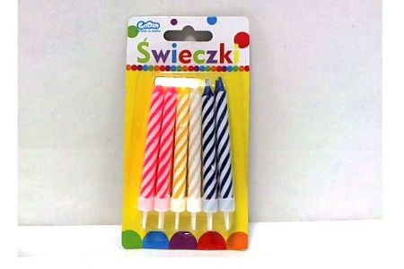 Narozeninové svíčky pruhované12ks 4 barvy