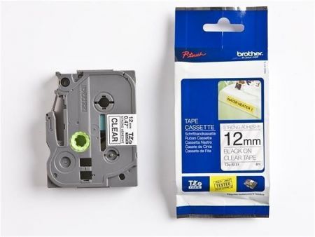 Páska "Tze", transparentní s černým potiskem, 12 mm x 4 m, BROTHER