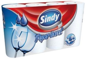 Papírové utěrky v roli, 4 role, 2 vrstvé, "Sindy"