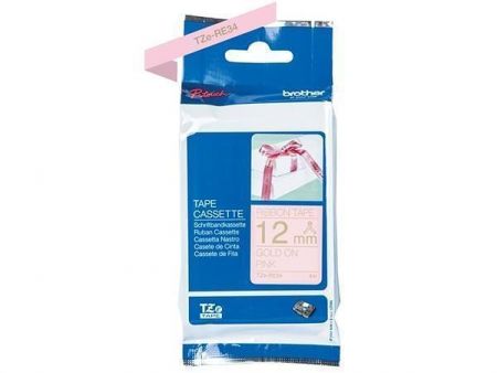 Páska "Tze", stuha, růžová se zlatým potiskem, 12 mm x 4 m, BROTHER