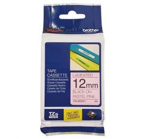 Páska "Tze", pastelová růžová s černým potiskem, 12 mm x 4 m, BROTHER