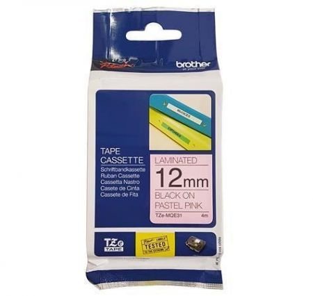 Páska "Tze", pastelová růžová s černým potiskem, 12 mm x 4 m, BROTHER