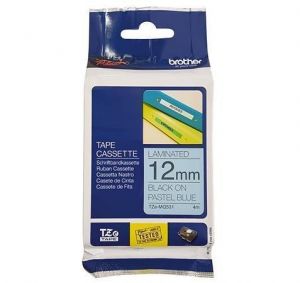 Páska "Tze", pastelová modrá s černým potiskem, 12 mm x 4 m, BROTHER