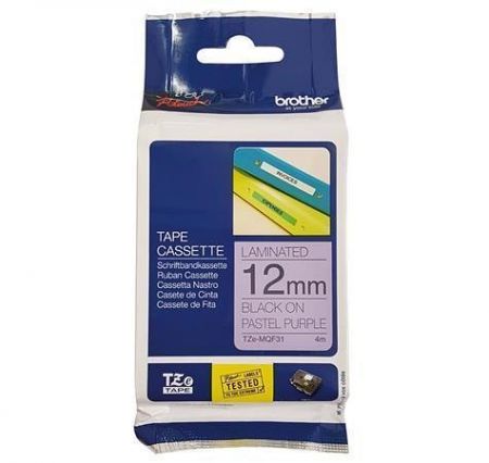 Páska "Tze", pastelová fialová s černým potiskem, 12 mm x 4 m, BROTHER