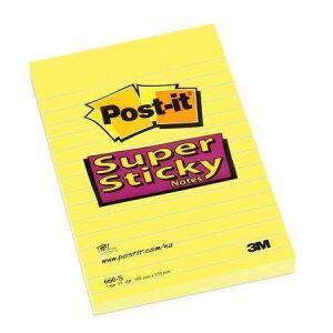 Samolepicí bloček "Super Sticky", žlutá, 102x152 mm, 75 listů, linkovaný, 3M POSTIT 