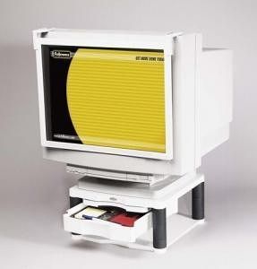 Podstavec pod monitor, se zásuvkou, FELLOWES "Premium Plus", platinový