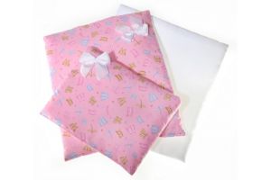 Sada peřinka + polštářek + podložka / růžová motýlci