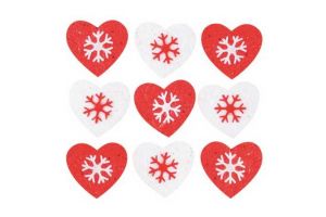 Srdce filcové červené a bílé s lepíkem 3cm 9ks v sáčku