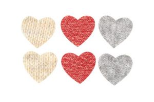 Srdce s lepíkem pletený vzor 3cm 6ks v sáčku