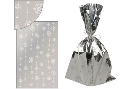 Sáček stříbrný vločky 25x40cm