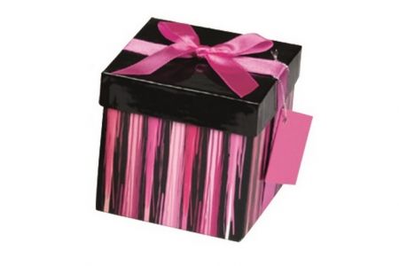 Dárková krabička skládací s mašlí XS 10x10x10 cm růřovo černá s pruhy