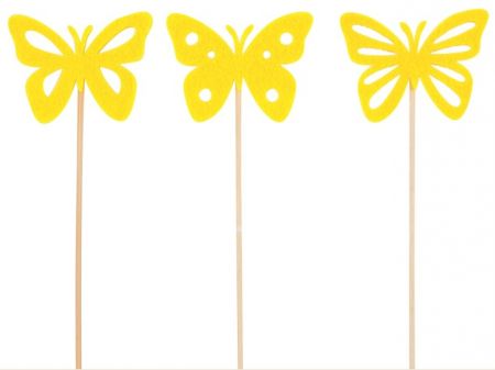 Motýl filcový žlutý zápich 7 cm + špejle