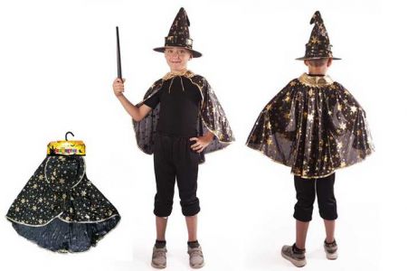 Kostým plášť kouzelnický černý + klobouk