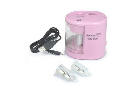 Stolní ořezávátko "PS12-USB", růžová, 2 otvory baterie/USB, RAPESCO