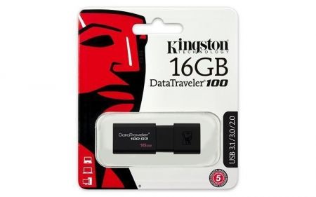 USB flash disk "DT100 G3", černá, 16GB, USB 3.0, KINGSTON
