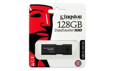 USB flash disk "DT100", černá, 128GB, USB 3.0, KINGSTON