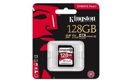 Paměťová karta "Canvas React", SDXC, 128GB, C10/U3/V30/A1, 100/80 MB/s, KINGSTON