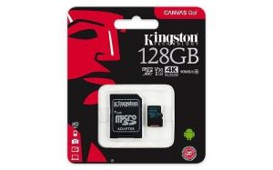 Paměťová karta Micro SDXC, 128GB, U3, UHS-I, 90/45MB/s, s adaptérem, KINGSTON "Canvas Go"