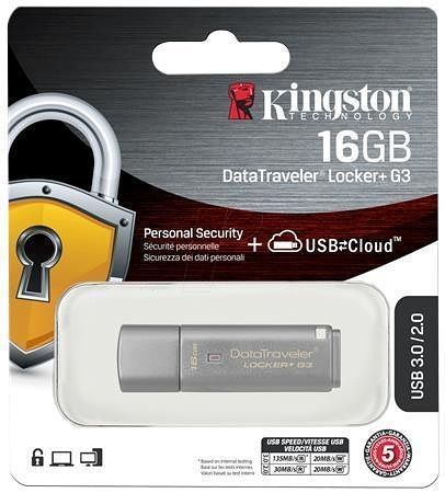 USB Flash disk "DTLPG3", 16GB, stříbrná, USB 3.0, zabezpečení heslem, KINGSTON