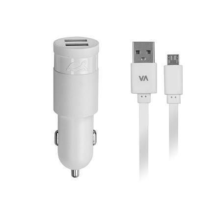 Nabíječka do auta "VA 4223 WD1", bílá, 2 x USB, 3,4A, datový kabel micro USB, RIVACASE