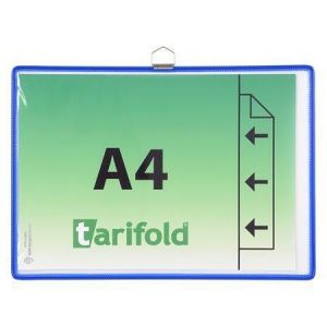 Závěsná prezentační kapsa, modrá, A4, kovový rámeček, horizontální, TARIFOLD