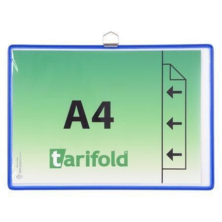 Závěsná prezentační kapsa, modrá, A4, kovový rámeček, horizontální, TARIFOLD
