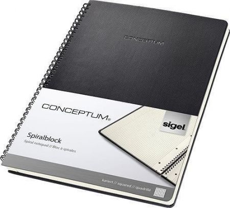 Spirálový blok "Conceptum", exkluzivní, černá, A4, čtverečkovaný, 80 listů, SIGEL
