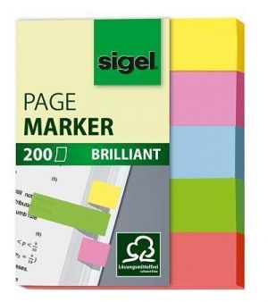 Samolepicí záložky, 5x40 lístků, 12x50 mm, SIGEL "Brillant", mix barev