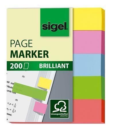 Samolepicí záložky, 5x40 lístků, 12x50 mm, SIGEL "Brillant", mix barev