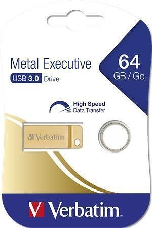 USB flash disk "Executive Metal", zlatá, 64GB, USB 3.0, VERBATIM