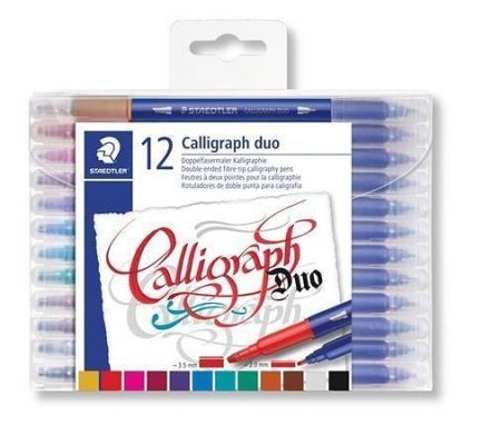 Kaligrafické popisovače "Calligraph Duo", sada, 12 barev, 2,0/3,5 mm, oboustranné, STAEDTL