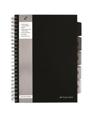 Blok "Black project book", A4, černá, linkovaný, 125 listů, spirálová vazba, PUKKA PAD