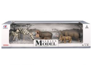 Sada Model Svět zvířat zebry, hroši, nosorožci, máma + mládě