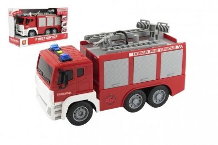 Auto hasiči stříkací vodu 32cm plast na setrvačník na bat. se zvukem se světlem v krabici