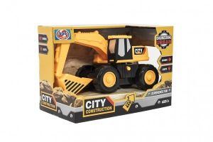 Stavební stroj bagr/nakladač 20cm na setrvačník na baterie se světlem a zvukem v krabičce