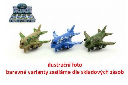 Letadlo plast 9cm 3 barvy na zpětný chod