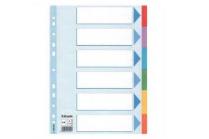 Rejstříky "Standard" popisovatelná titulní strana, mix barev, karton, A4 6 dílů, ESSELTE