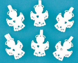 Anděl dřevěný na kolíčku 3cm, bílý, 6ks