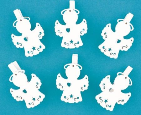 Anděl dřevěný na kolíčku 3cm, bílý, 6ks