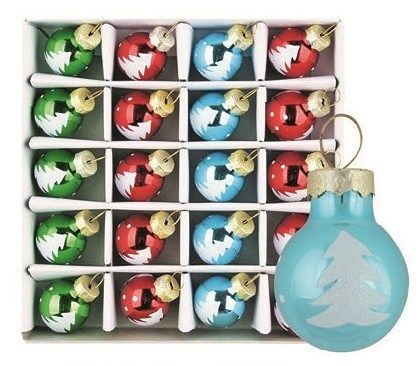 Sada skleněných baněk červ.,zelená,modrá 2 cm, 20ks 