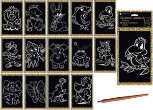 Škrabací obrázek zvířátka s barevným podkladem 15x10cm