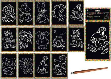 Škrabací obrázek zvířátka s barevným podkladem 15x10cm