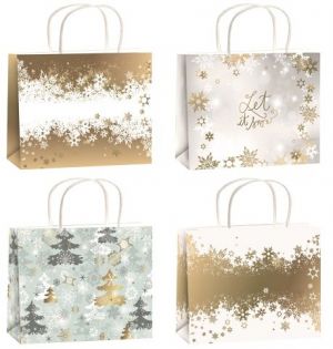 Taška vánoční dárková zlatá ražba M horizont 23x18x10cm