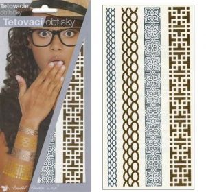 Tetovací obtisky zlaté a stříbrné 21x10,5 cm-náramky