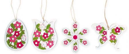 Dekorace vyřezávané bílorůžové na zavěšení 8cm