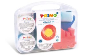 Prstové barvy PRIMO, dárková sada 4x100g, 6 šablon, 4 výtvarné pomůcky, PP box
