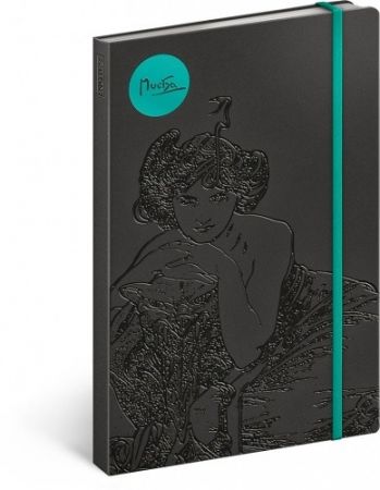 Notes Alfons Mucha – Smaragd, linkovaný, 13 x 21 cm