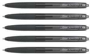 Kuličkova pera "Super Grip G", černá, stiskací mechanismus, 0,22 mm, 5 ks v balení, PILOT