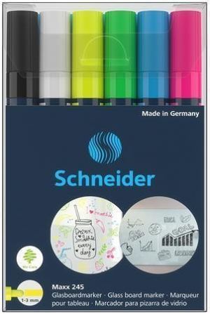 Popisovače na sklo "Maxx 245", sada 6 barev, 1-3 mm, SCHNEIDER